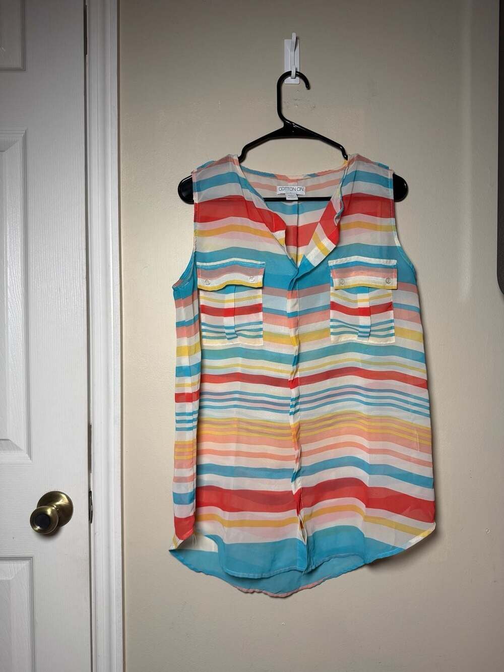 Cotton On Sleeveless Blouse Size L Multi Colored Stripe Top